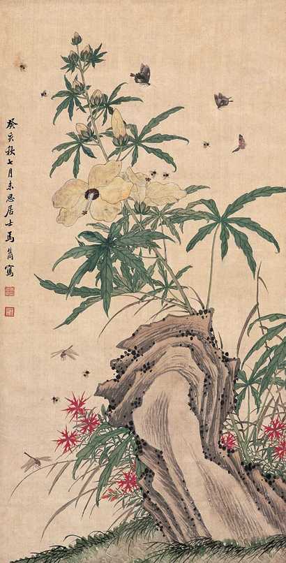 马家桐 癸亥(1923)年作 花卉草虫 立轴